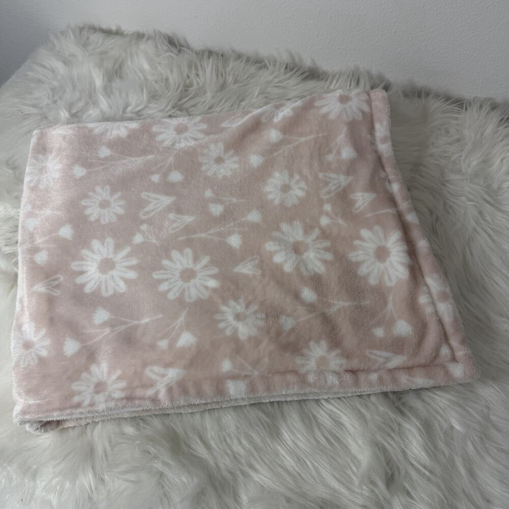 Floral Flowers Plush Baby Blanket Daisy Pink White Little Me Ribbed Lovey Hearts